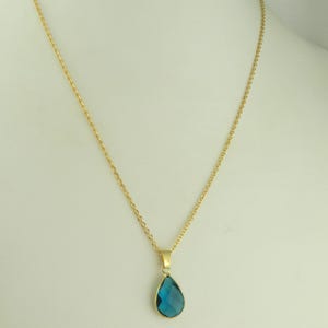 Chain Necklace Gold Blue Darkcyan Drop Stainless Steel