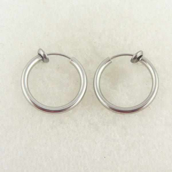 Ear Clips Hoop earrings silver round minimalist 18mm stainless steel,gift