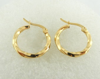 Hoop earrings gold twisted round minimalist 20mm stainless steel,gift friend