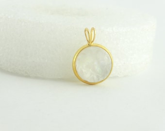 Cabochon pendant gold white opal round 12mm,bridesmaid,gift,sister,mother