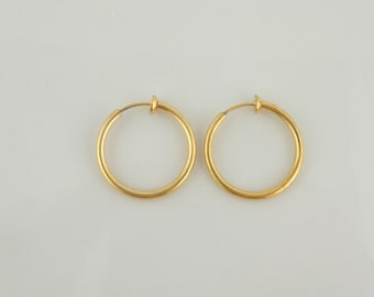 Boucles d'oreilles créoles clips dorées rondes minimalistes 22 mm acier inoxydable, créoles bohème