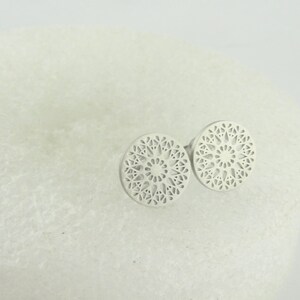 Stud earrings silver boho ornaments matt finish minimalist round 10,5mm stainless steel image 2