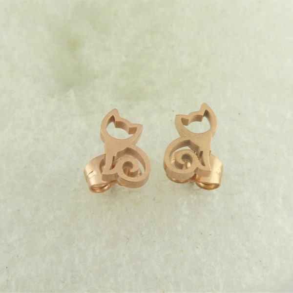 Stud earrings rose gold cats cat minimalist stainless steel,gift sister,friend