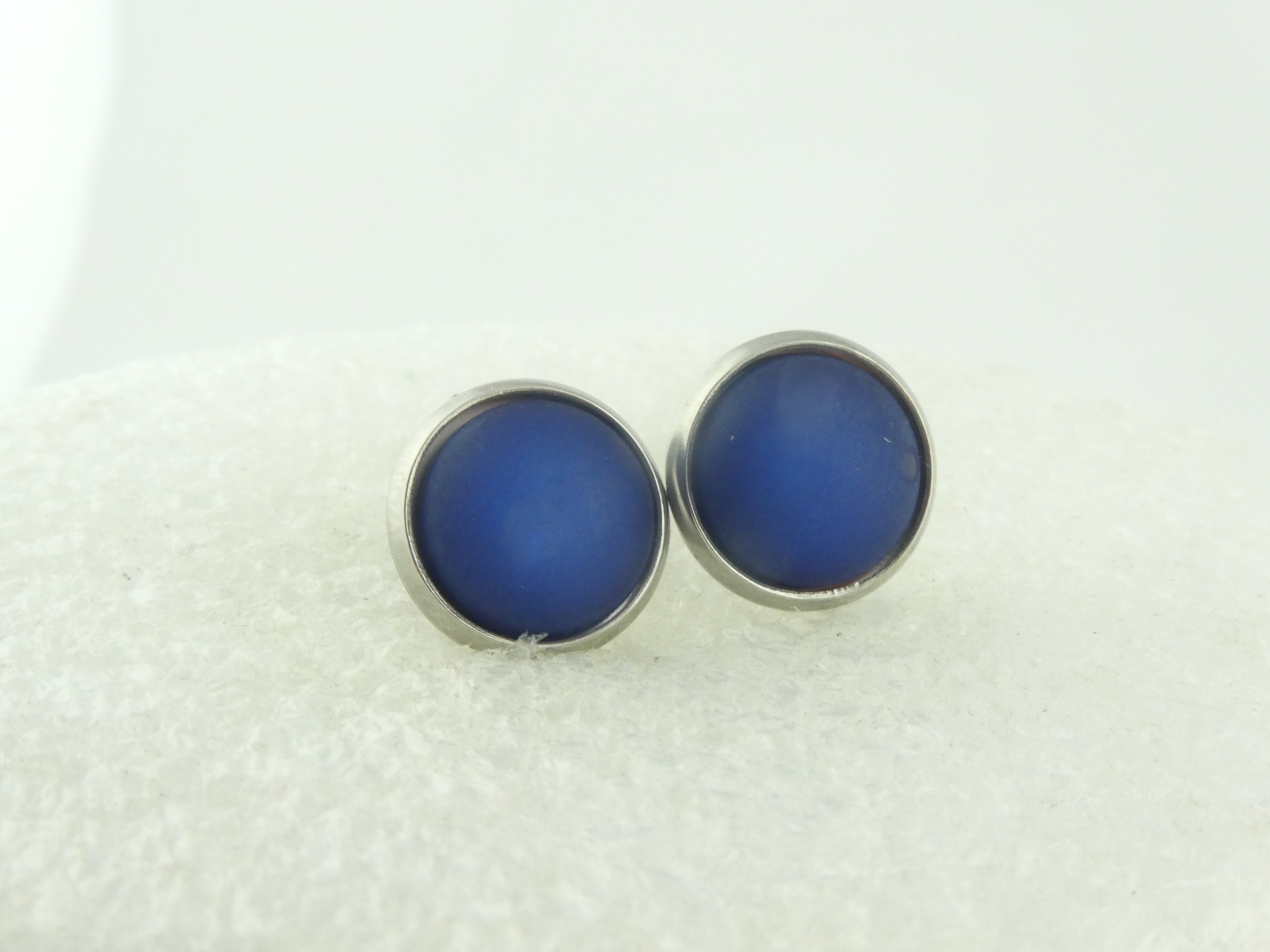 JINTO  Cabochon Stud Earrings Silver Blue Night Blue Polaris Round