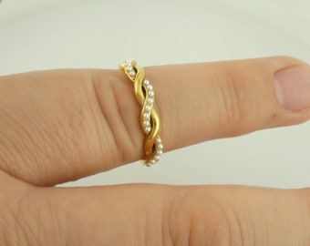 Ring gold 18K white pearls twisted twisted round stainless steel, gift girlfriend, mother