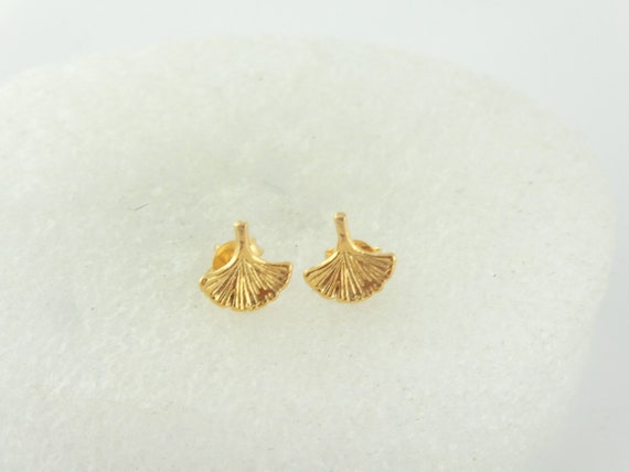 925 Stud Earrings Gold Ginkgo Leaf Minimalist 9mm,gift 925 Stud Earrings Gold Ginkgo Leaf Minimalist 9mm,gift