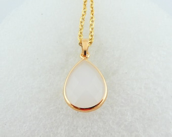 Chain necklace gold white opal drop crystal stainless steel