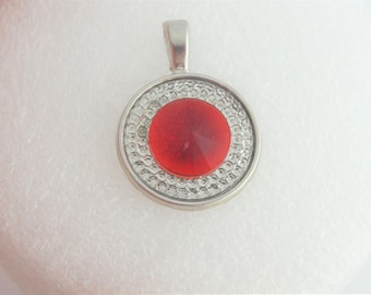 Cabochon pendant silver-red strass round 20mm