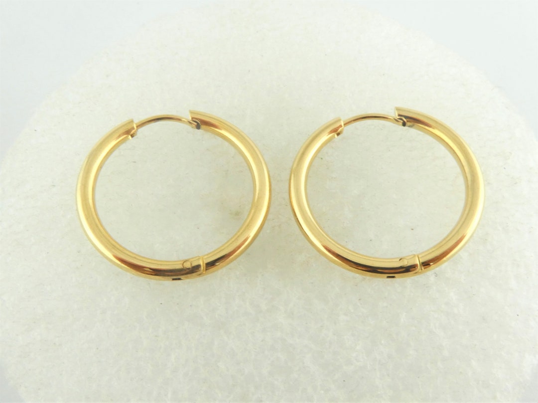 Orecchini a cerchio in acciaio inossidabile dorato, 13 mm, 3 file, acciaio inossidabile, acciaio legato, Acciaio inossidabile Acciaio legato