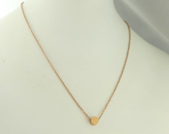 Chain necklace rose gold circle point plate frosted minimalistic 6mm stainless steel