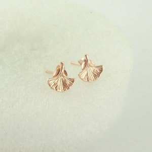 925 Ohrstecker Ohrringe Rosegold Ginkgoblatt minimalist 9mm,kleine Ohrringe Bild 3