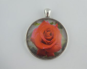 Cabochon Anhänger silber-rot Rosen Blumen rund Statement 30mm,Muttertag