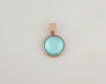 Pendant rose gold blue turquoise stone round mini 10 mm stainless steel