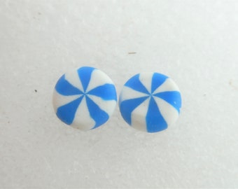 Ohrstecker Ohrringe Silber-Blau-Weiss Fimo rund minimalistisch 10mm Edelstahl