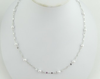 Chain Necklace 925 Sterling Silver White Pearl Necklace Link Chain