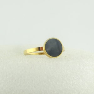 Cabochon ring gold-black round minimalist 10mm stainless steel,gift sister