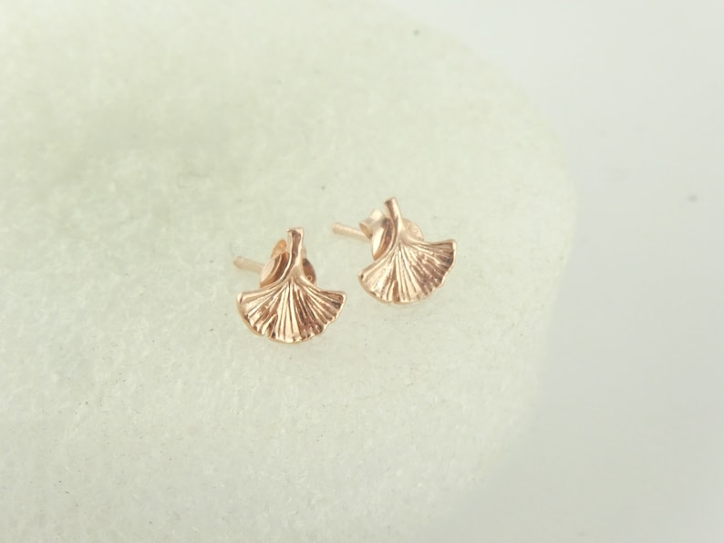 925 Ohrstecker Ohrringe Rosegold Ginkgoblatt minimalist 9mm,kleine Ohrringe Bild 1