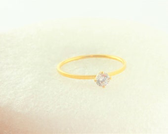 Ring gold crystal zirconia stone round minimalist stainless steel,gift