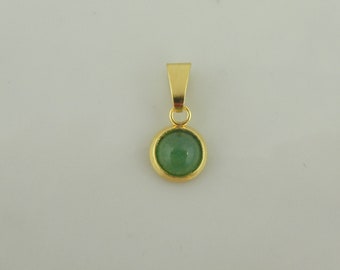 Cabochon Anhänger Gold Jade Grün Aventurin Stein rund mini 6mm Edelstahl