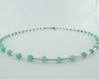 Chain necklace silver-green agate minimalistic 4mm