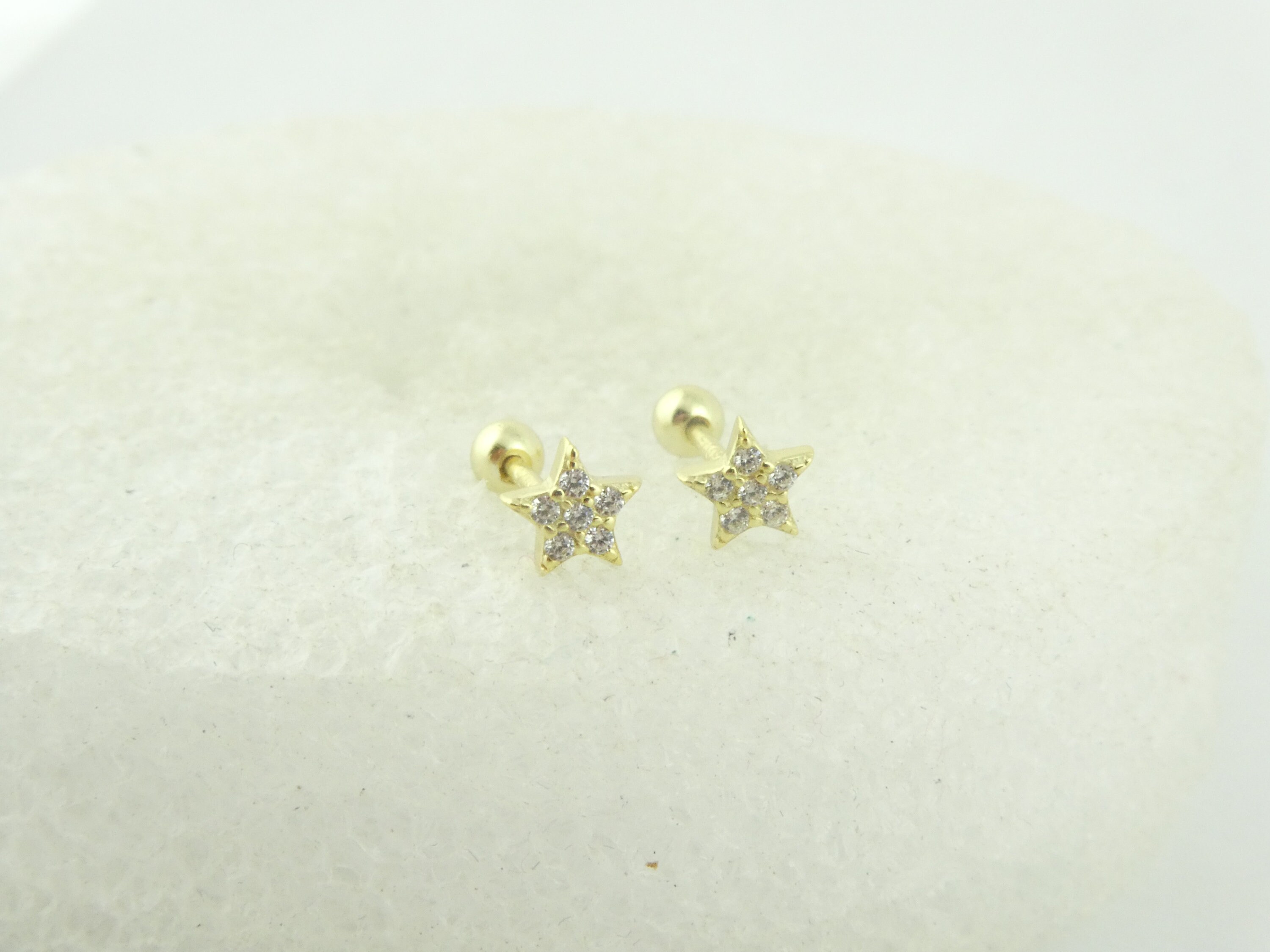 925 Stud Earrings Gold Star Stars Zircon 5mm Minimalist
