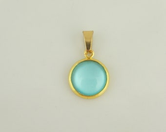 Pendant gold blue turquoise stone round mini 10 mm stainless steel