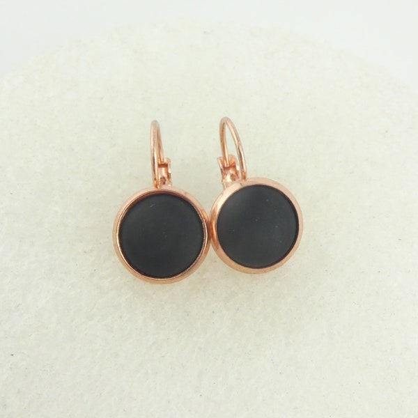 Cabochon earrings rose gold black matt Polaris round minimalist 10mm stainless steel