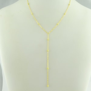 Collier chaîne en Y en argent sterling 925 et perles dorées