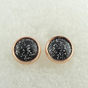 Cabochon Stud earrings rose gold black white glitter minimalistic round 8mm stainless steel