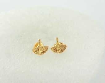 925 aretes oro hoja de ginkgo minimalista 9 mm, aretes pequeños