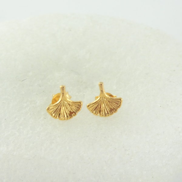 925 Ohrstecker Ohrringe Gold Ginkgoblatt minimalist 9mm,kleine Ohrringe