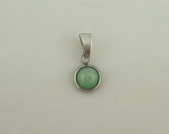 Cabochon Anhänger Silber Jade Grün Aventurin Stein rund mini 6mm Edelstahl