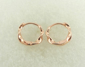 925 hoop earrings rose gold twisted round minimalist 13mm,gift,sister,mother