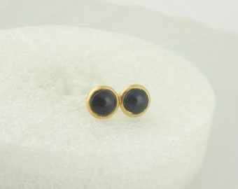 Cabochon stud earrings gold black round mini 6 mm stainless steel, gift