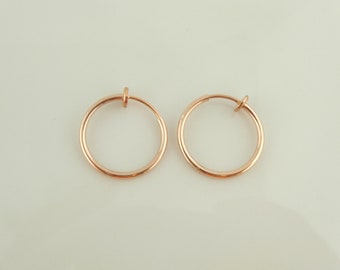 Ear clips hoop earrings rose gold round minimalistic 18 mm stainless steel, boho hoop earrings