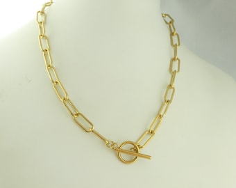 Gliederkette Kette Halskette Gold Knebelverschluss Großgliedrige Grobgliedrige Edelstahl 45cm