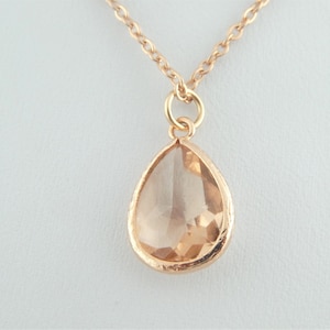 Chain necklace rose gold-peach crystal drops minimalistic stainless steel