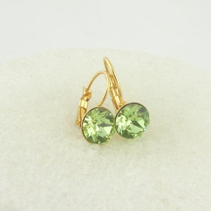 Earrings earrings gold green peridot Swarovski stone crystal round stainless steel 8 mm image 1