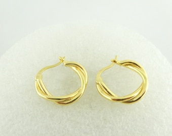 925 Creolen Ohrringe 18K Gold gedreht rund minimalistisch 20mm,Creolen gold 925