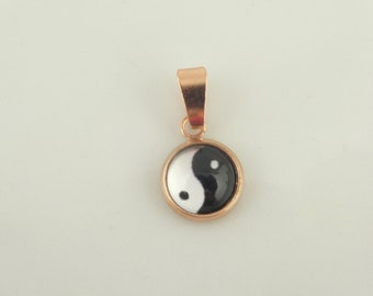 Anhänger Rosegold Yin Yang Schwarz Weiß Stein rund mini 8mm Edelstahl