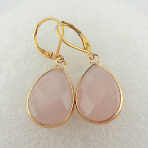 Earrings gold rose quartz stone pink drops stainless steel leverback-earwires image 7
