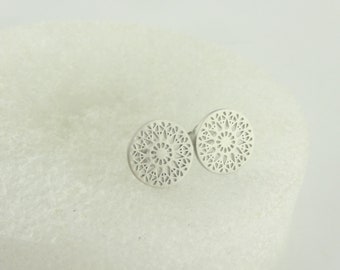 Stud earrings silver boho ornaments matt finish minimalist round 10,5mm stainless steel