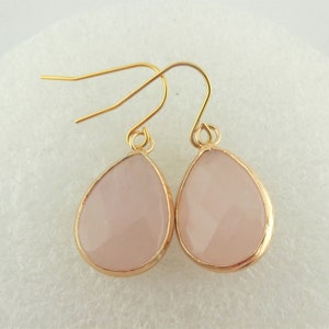 Earrings gold rose quartz stone pink drops stainless steel leverback-earwires image 4