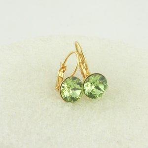 Earrings earrings gold green peridot Swarovski stone crystal round stainless steel 8 mm image 3