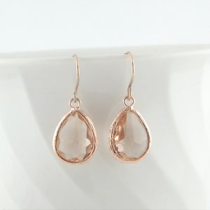 Earrings rose gold peach crystal drop stainless steel earwires