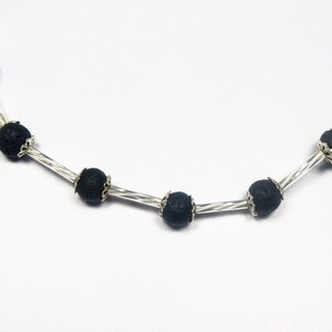 Chain necklace silver-black lava stone minimalistic 6mm,Mother's Day image 3