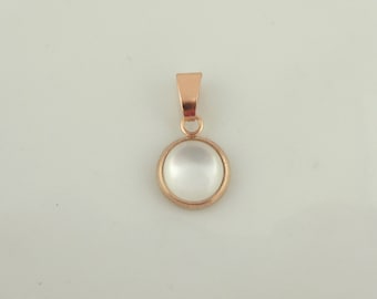 Pendentif or rose opale blanche pierre ronde minimaliste 8 mm acier inoxydable