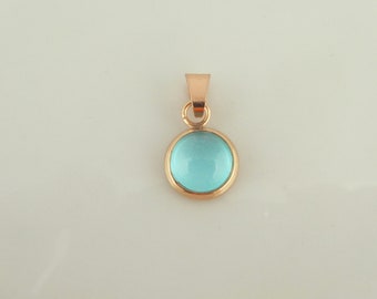 Pendant rose gold blue turquoise stone round mini 8 mm stainless steel