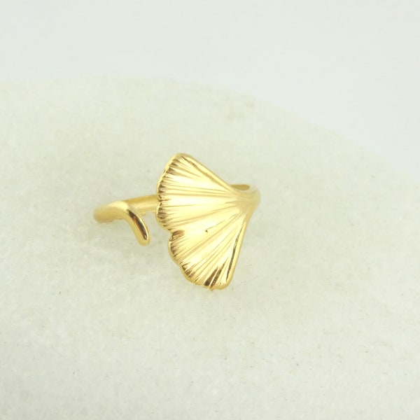 Ring Gold Ginkgoblatt Blatt dünn verstellbar Titan Stahl,Geschenk Freundin