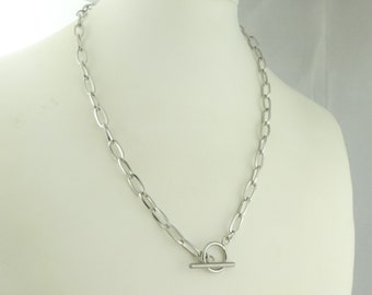 Link chain chain necklace silver toggle clasp small link delicate stainless steel 50 cm
